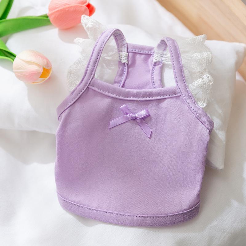 Lace small flying sleeve candy color dog vest spring and summer thin breathable small puppy kitten pet dog clothes