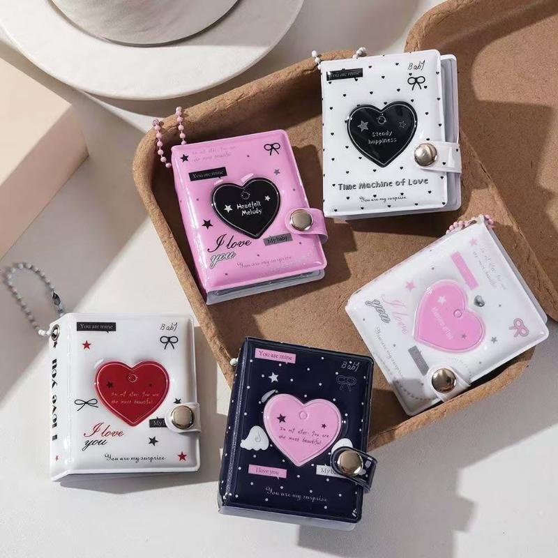 Mini Cute Heart Photocard Album 32 Pockets Portable Clear Kpop Card Holder for Idol Collectibles Travel Souvenir Gift