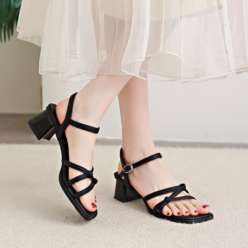 Designer Summer Thick Heel Women Sandals Fashion Narrow Band Ladies Outdoor Party Dress Gladiator Sandalias