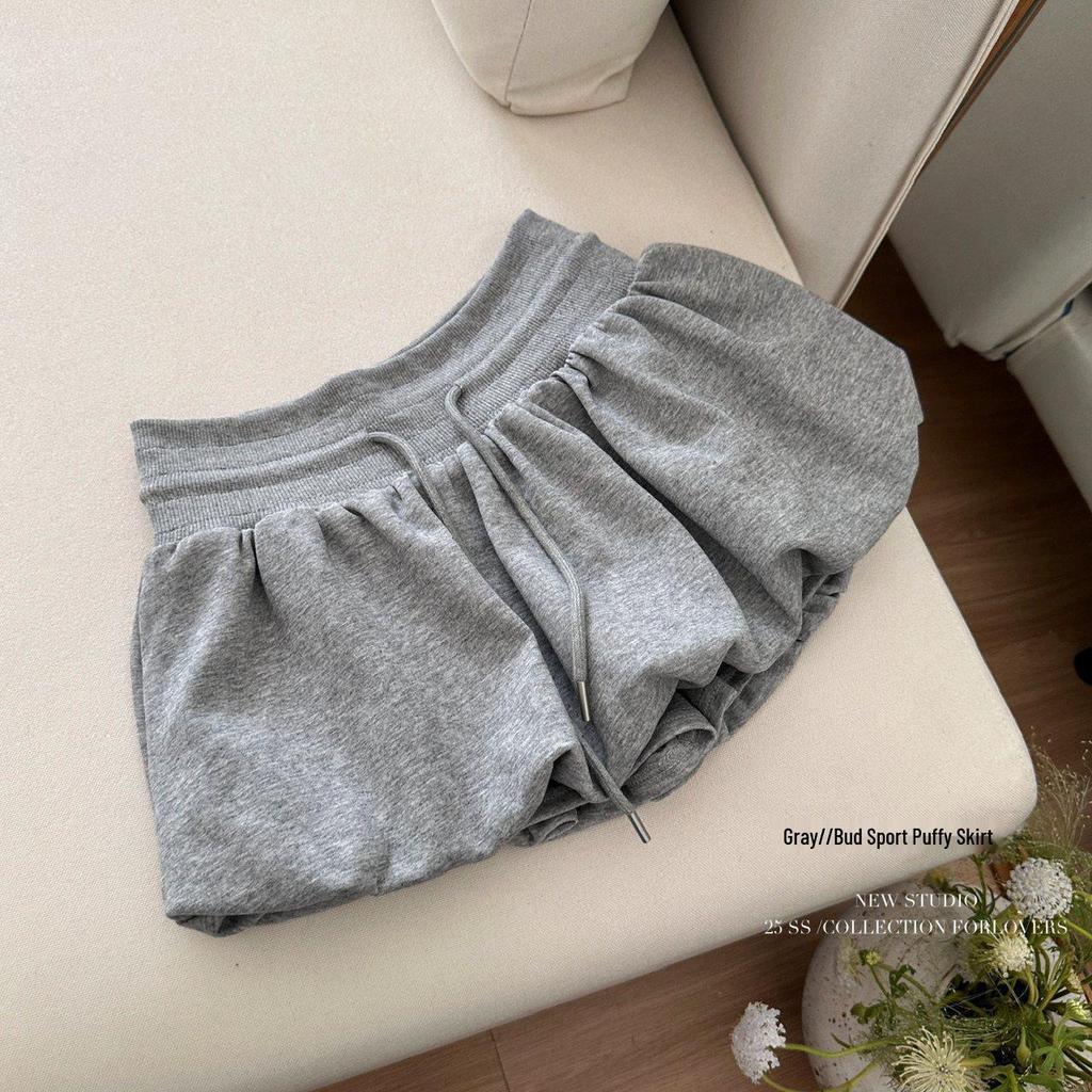 2025 Women's White Floral Elastic Mid-Waist A-line Skort - Casual Summer Half Skirt