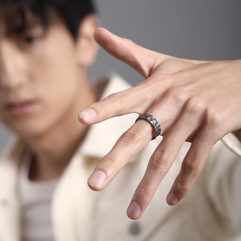 Retro Gothic Black Silver Color Irregular Metal Ring Men Vintage Y2k Aesthetics Geometry Open Rings For Women Punk Party Jewelry