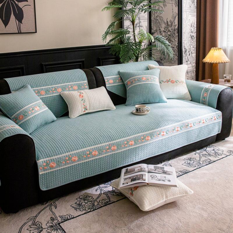 Pure cotton sofa cushion, universal in all seasons, non-slip, small and fresh  high-end sofa cover towel, cream wind seat cushion