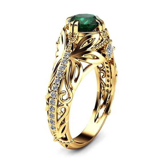 Antique Women Gold Plated Oval Emerald Inlaid Finger Ring Jewelry Valentine Gift