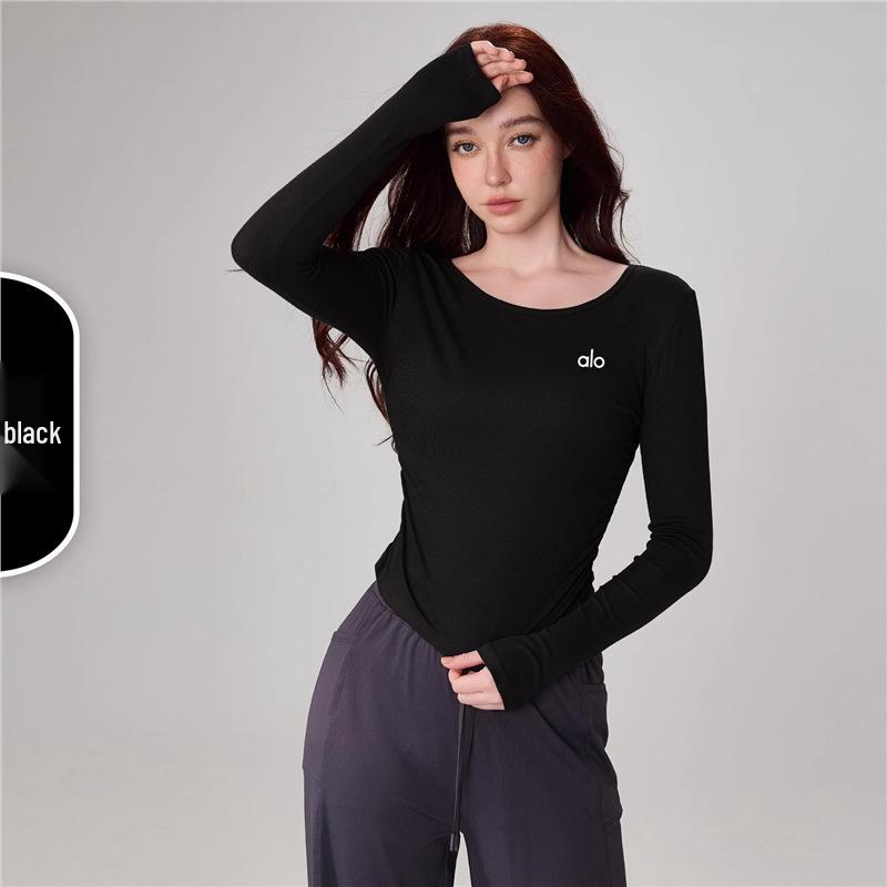 Alo Yoga Figurbetontes geripptes Rundhals-Leichtgewicht-Yoga-Top für Frühling & Sommer