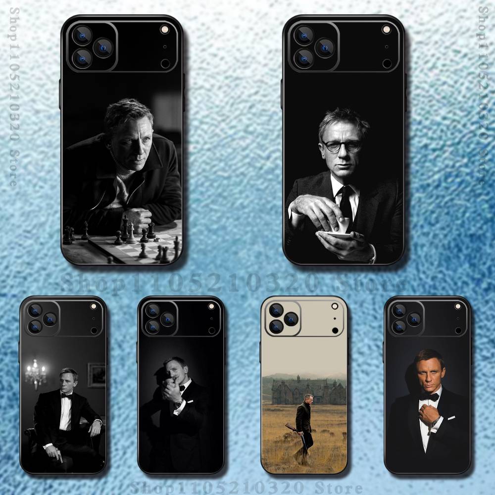 D-Daniel C-Craig Schauspieler Handyhülle Für iPhone 17,16,15,14,13,12,11,Pro,Max,Plus,E,SE4,Air,Mini Schwarz Weiche Hülle