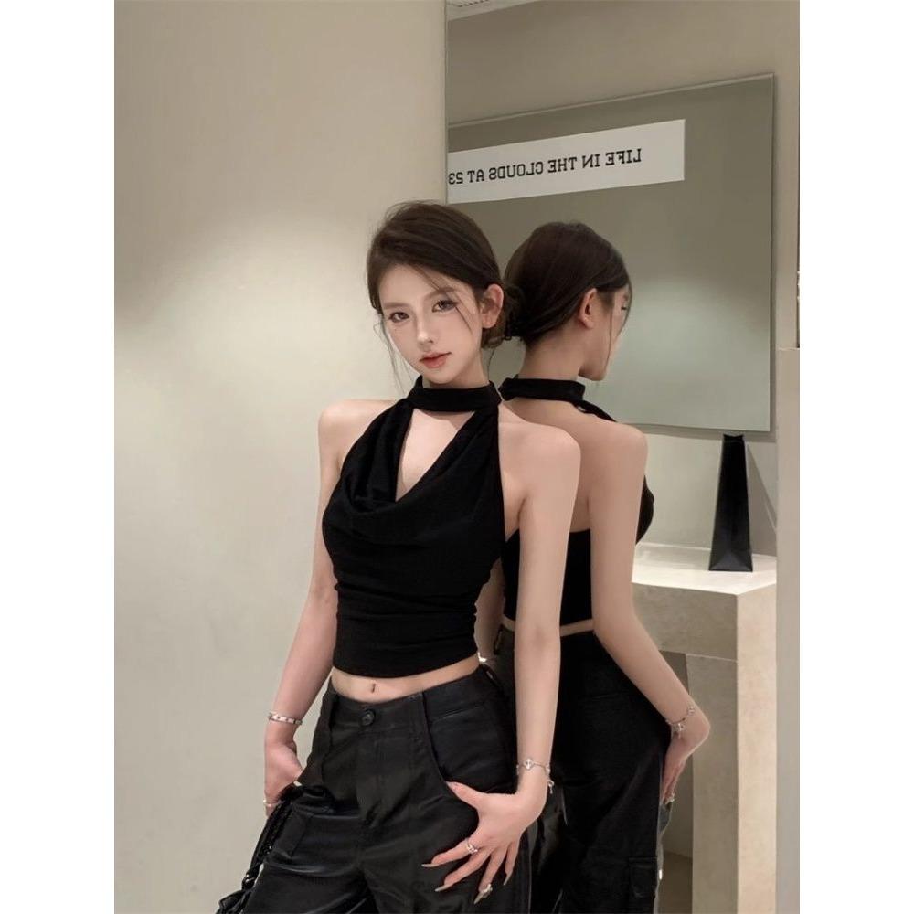 

Сексуальная футболка с вырезом халтер, женская летняя облегающая короткая футболка, без рукавов, с открытой спиной, топ-майка на бретелях L