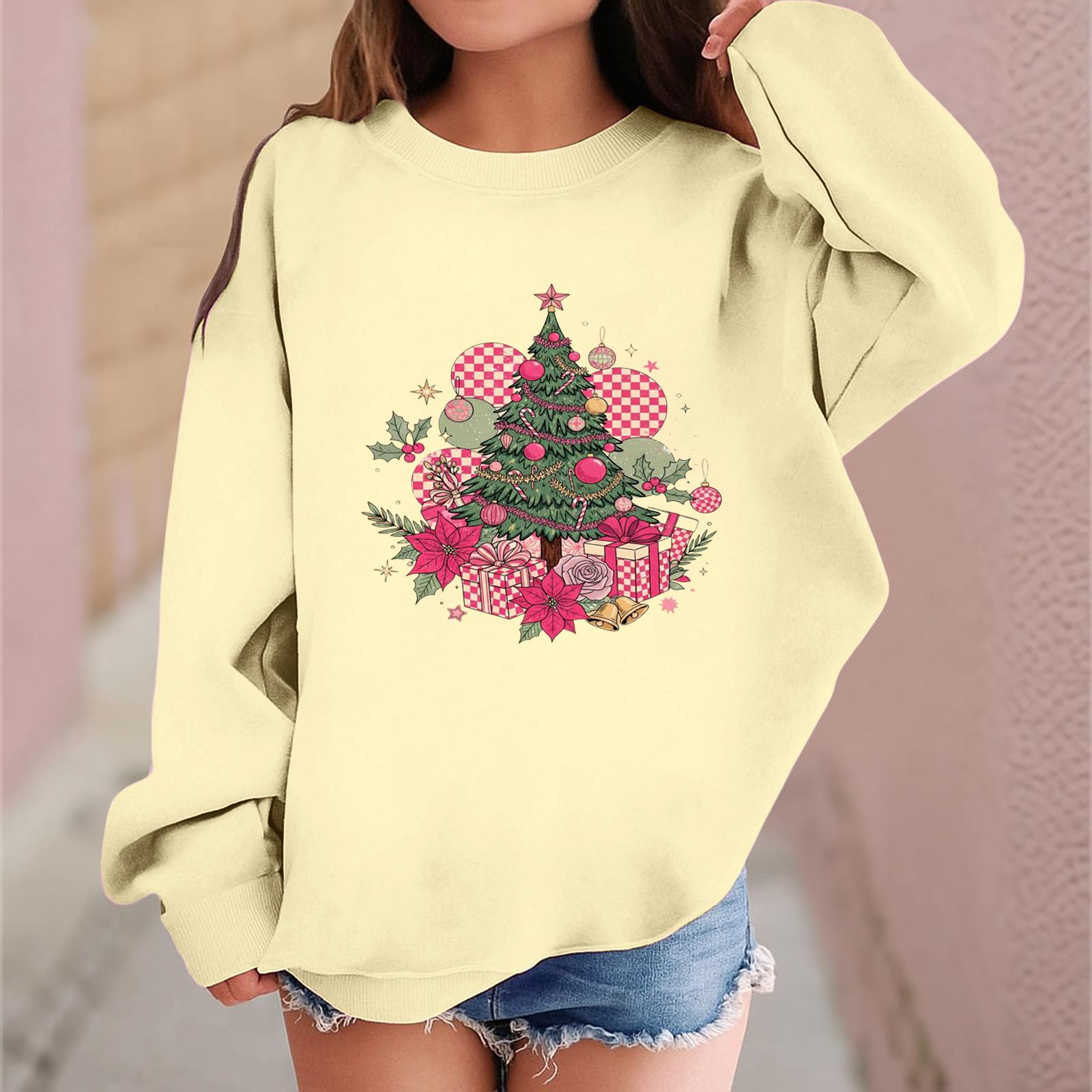 

Детский модный повседневный пуловер с длинными рукавами и свободного кроя с рождественским принтом 100 бежевый