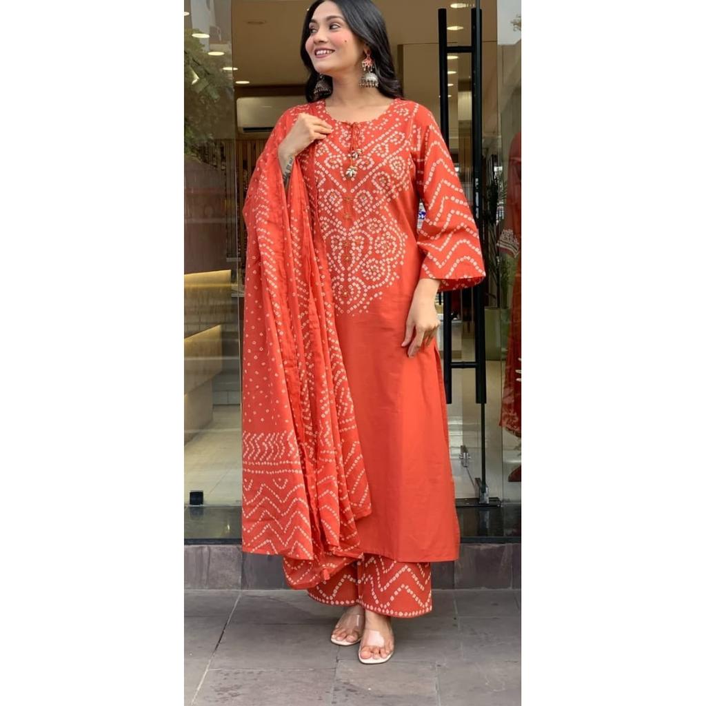 Indian Beautiful Cotton Kurti Pant Dupatta Set Bollywood Ethnic Top Kurta Set
