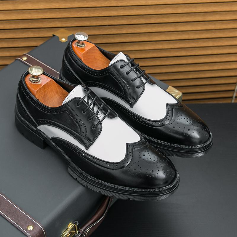 Men Business Brock Leather Shoes European American Breathable Anti-slip Lace-up Business Office Fashion Formal Shoes Sizes 38-46