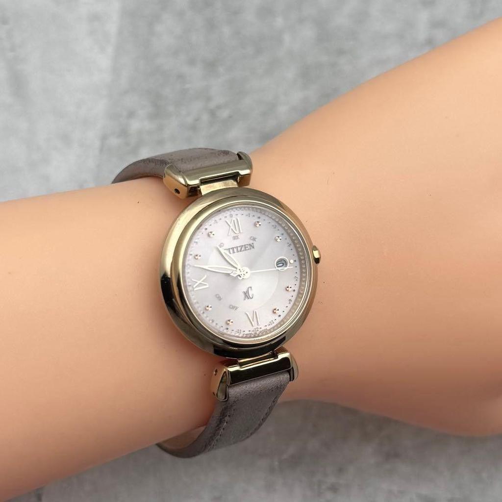Used Operating CITIZEN xC Citizen Cross Sea Radio Solar Titanium Pink Beige Roman Watch Eco-Drive Watch