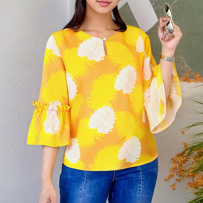 ZANZEA Blouse d'été décontractée à col rond et manches 3/4 amples à fleurs pour femmes