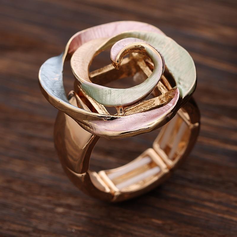 New Color Painting Oil Geometric Hollow Rose Elastic Ring, Fashionable Versatile Women's Alloy Ring