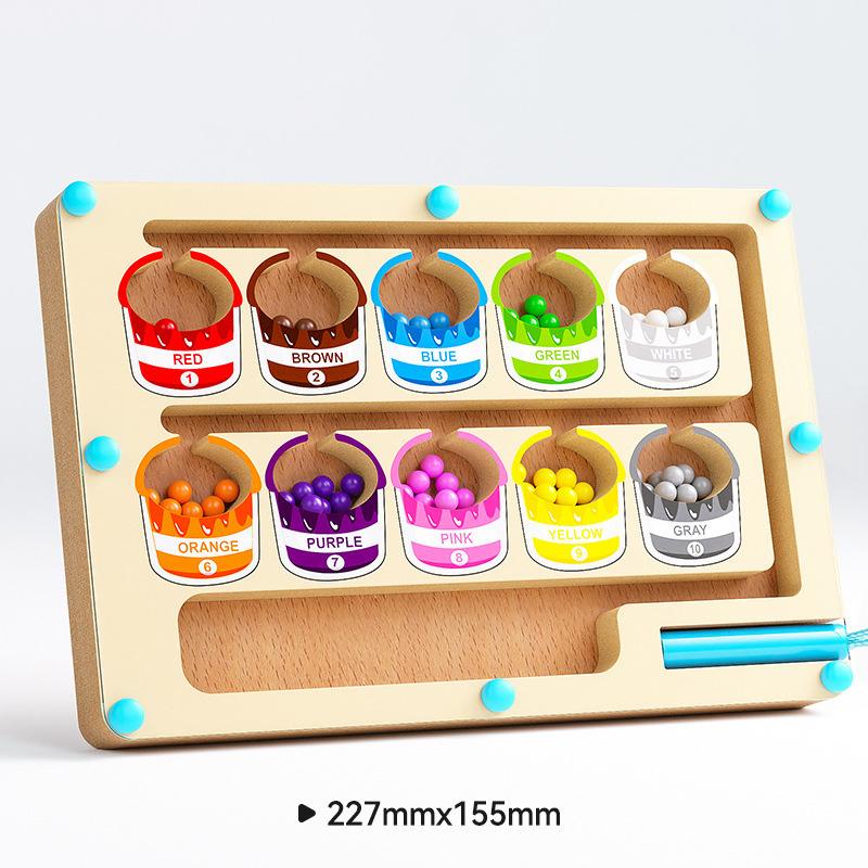 Magnetic Color & Number Maze Montessori Education Toys Board Pen Moving Bead Game Motor Skills Activities Wooden Toys Kids Gifts