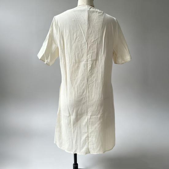 Soft Blended Fabric Dress Summer Short Sleeve for Women, Casual Button Up V Holiday Neck A-line Dress, Flowy Beach Vacation Sundress with Pockets