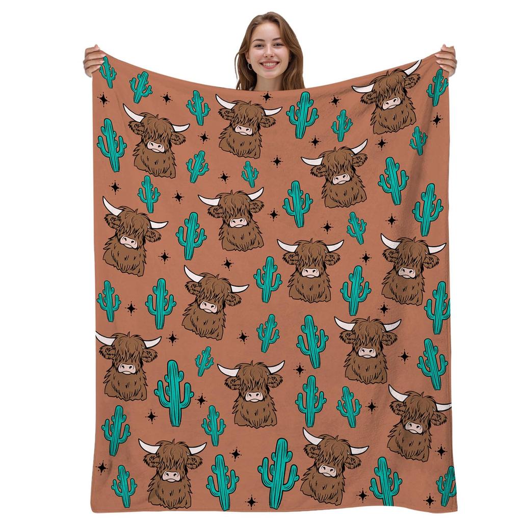 Cute Highland Cow Fleece Blanket Soft Cozy Farm Animal Flannel Throw Blanket for Farmhouse Bedroom Sofa Couch Outdoor Travel