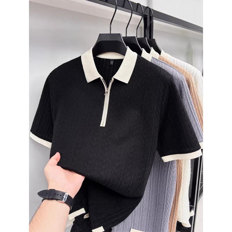 Men's Off-White Cable Knit Half-Zip Short Sleeve Polo Shirt
