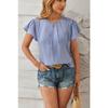 Sommer Neu Rundhals Mode Lässig Damen Bluse Kurzarm Büro Einfache Büro Oberteile Damenmode Elegant Einfarbig Locker Blütenblattärmel Hemd