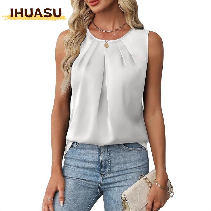 IHUASU Women's Fashion Casual O-Neck Sleeveless Blouses & Shirts