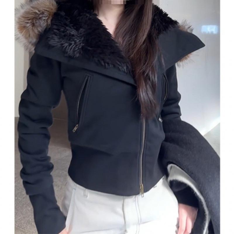 Hooded Fluffy Jacket Women's Winter-feeling Plush Thickened Cotton Jacket Short Top