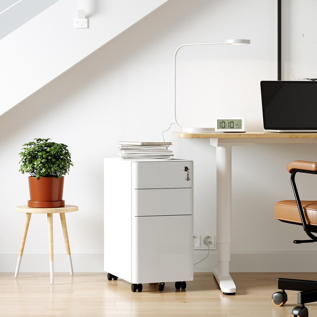 SONGMICS Mobile File Cabinet, Office Cabinet with Wheels and Lock, for A4, Legal, Letter Sized Documents, Hanging File Folders, White