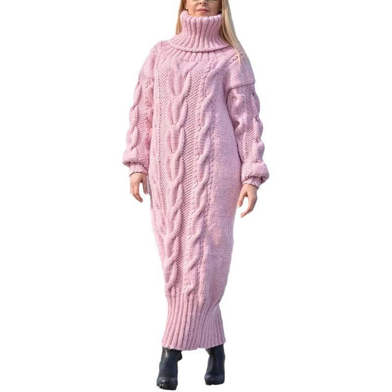 2023 Women's Autumn/Winter Long Loose Knit Sweater with Collar - Solid Color, Casual Style