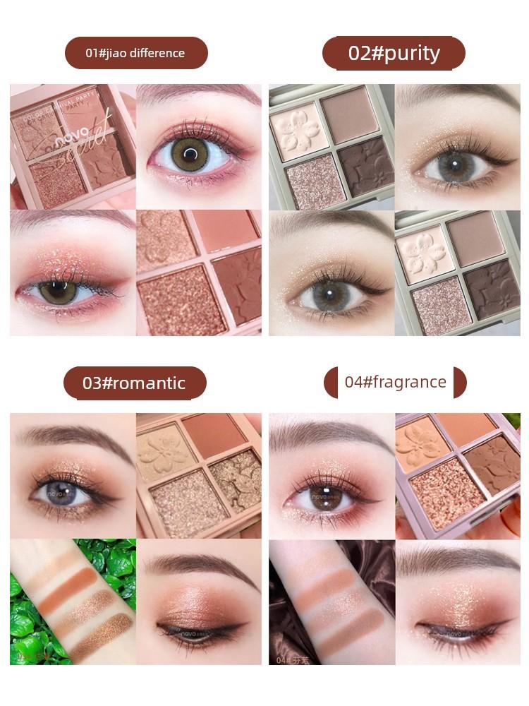 Novo Four Color Eyeshadow Palette 2025 New Arrival Genuine Goods Earth Color Smear-Proof Makeup Matte Pumpkin Color Cheap Daily Light Makeup