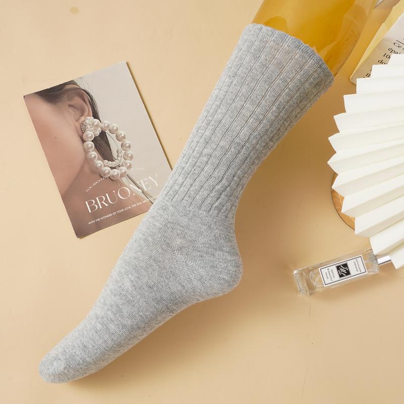 3 Pairs Womens Calf Socks Middle Length Scrunch Stacked Sock Cotton Boot Socks for Girls Trendy Solid Color JK Student Socks