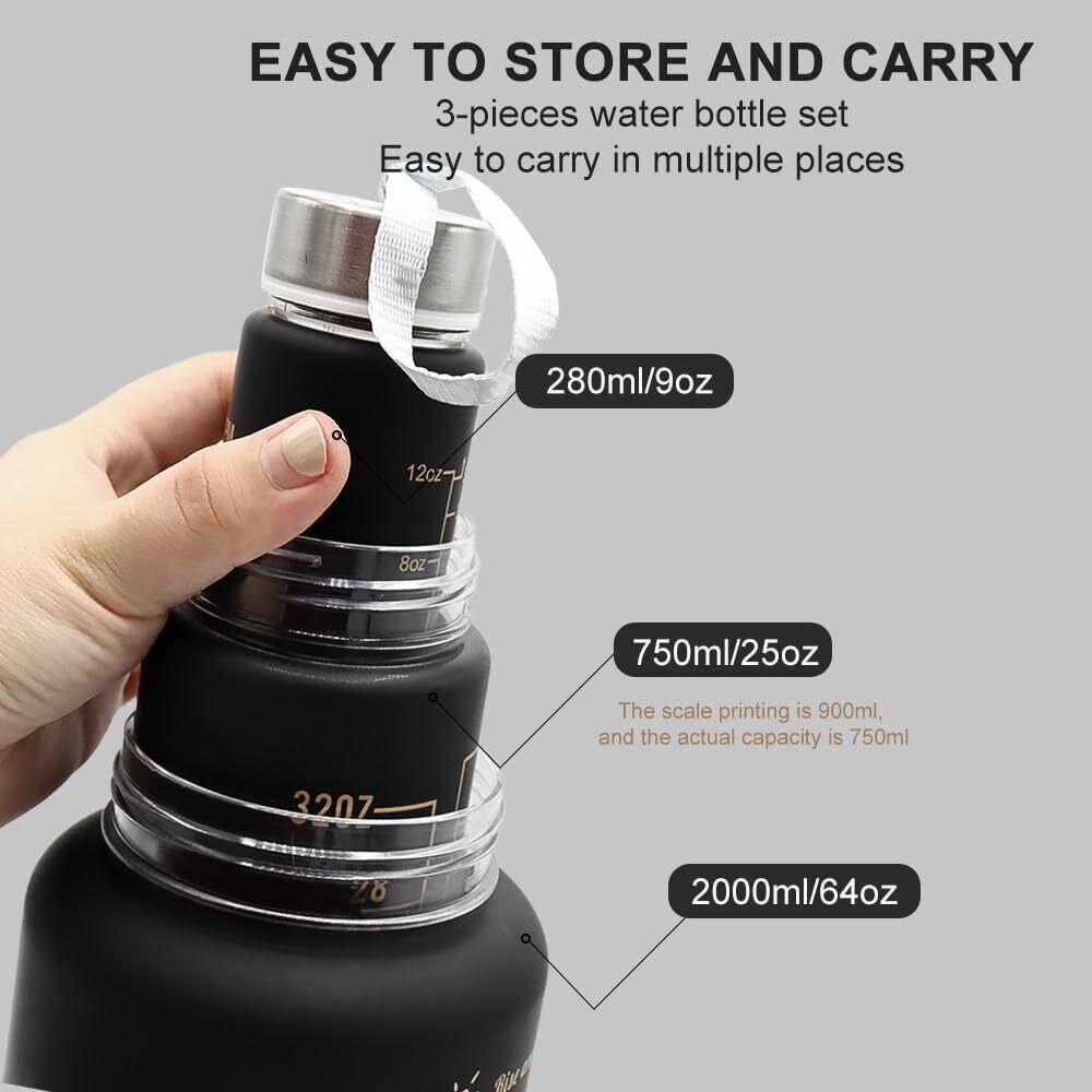 2000ml Gradient Color Large Capacity Water Bottle for Outdoor Sports, Portable 3-Piece Set