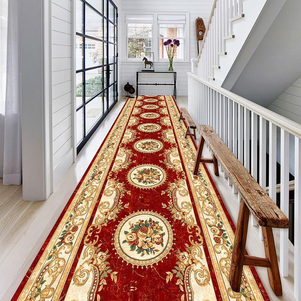 Tappeto di lusso dorato per corridoio lungo, antiscivolo, lavabile, passatoia per ingresso, tappeti per scala, tappeto per corridoio in stile europeo, personalizzabile