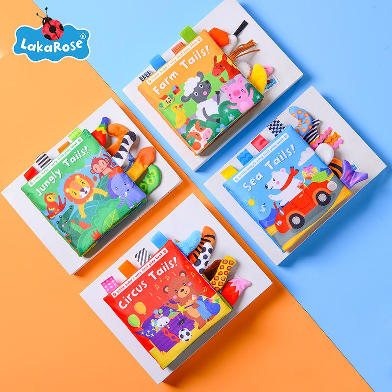 LakaRose Baby Animal Tail Cloth Book: Early Education Crinkle Paper Toy for Toddlers