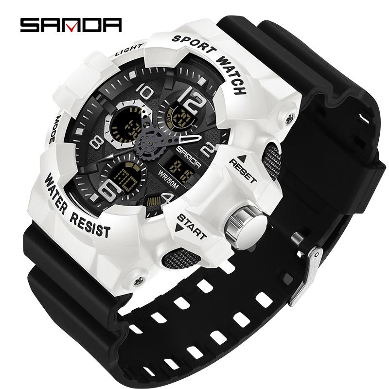 SANDA Dual Display Fashion G- Style Military Watch LED Digital Sports Watches For Man Waterproof Luminous Quartz Men Wristwatch