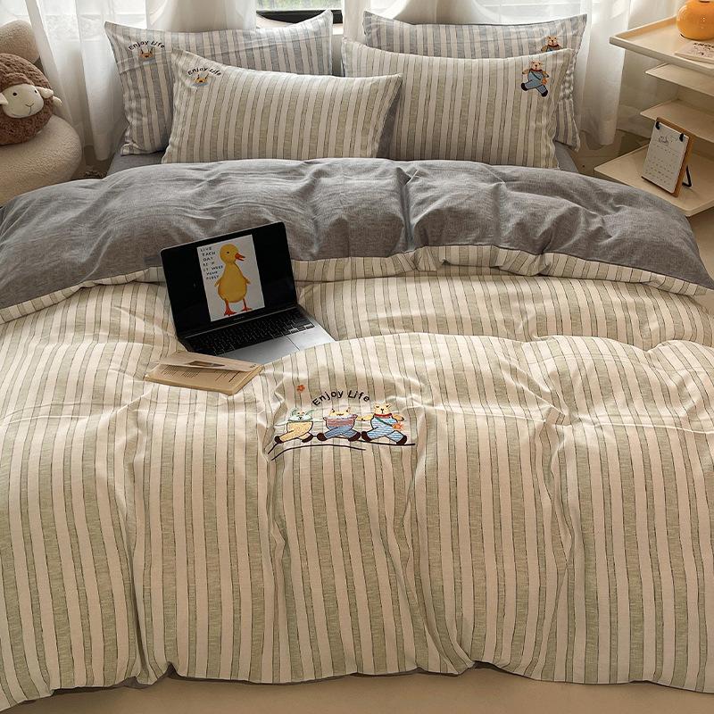 

Мультяшные хлопково-льняные вышитые комплекты постельного белья Высококачественный комплект супермягких простыней для сна нагишом Королевский Кинг Набор пододеяльника для взрослых 1.5-1.8m 4pcs set