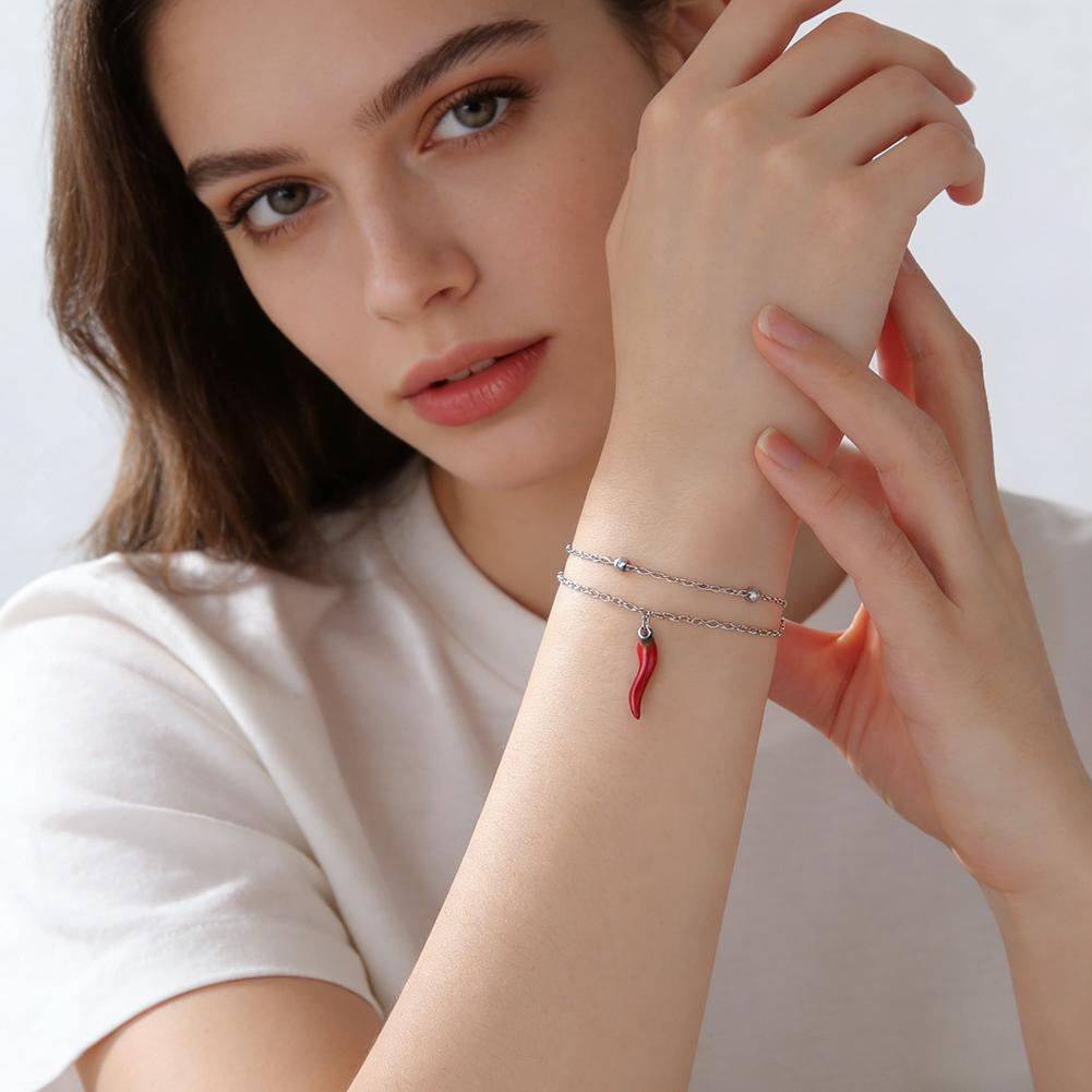 Stainless Steel Lucky Italian Horn Bracelets for Women Double Chain Beads Bracelets Protection Jewelry Birthday Gift 2026 New