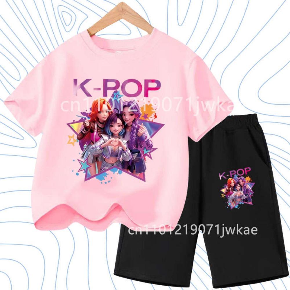 2026 Summer New K- POP Korean Idol Style Boys Girls Outfits Two-Piece Set with  Printed Short-Sleeve T-Shirt Shorts