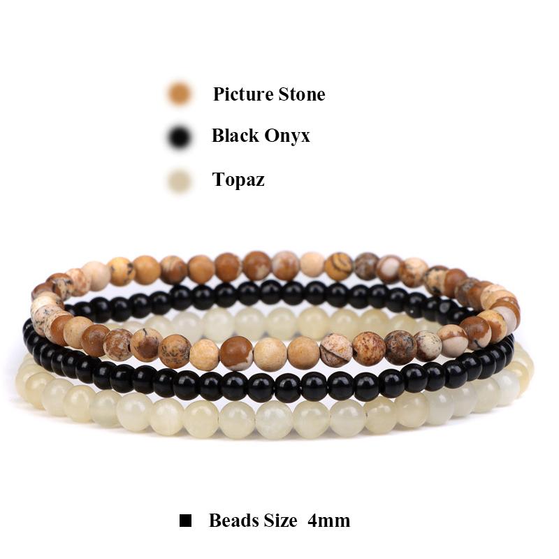3pcs Amethysts Purple Agates Elastic Bracelets For Women Men Natural Stone Tiger Eye Black Onyx 4mm Beads Bracelet Set Jewelry