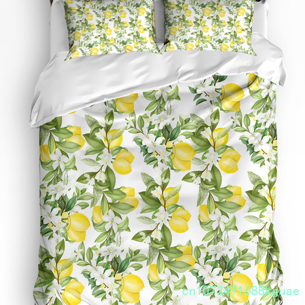 Sommerfrucht Roter Granatapfel Grünes Blatt Bettbezug mit Kissenbezug Kundenspezifisches 3-teiliges Bettwäscheset Steppdeckenbezug Doppelbett Heimtextil