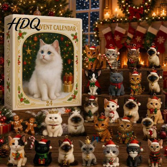 Holiday Countdown Ornament Set Christmas Cat Dachshund Advent Calendar 24-Day Acrylic for Tree Hanging Supplies Decoration Cute Cat/Dachshund