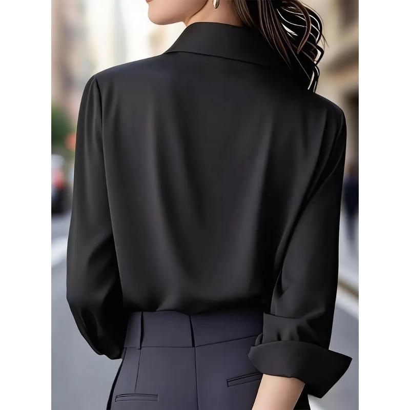 Jaro Podzim Límec s klopami Elegantní Módní Košile Kancelářská Dáma Jednobarevná Vše-ladící Halenka Kardigan Top Ženy