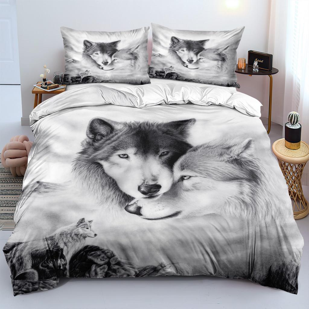 Luxuriöses Wolf Serie 3D Digitaldruck Bettwäsche-Set Enthält 3 Teile Für Tagesdecke 4 Teile Für Bettwäsche-Set