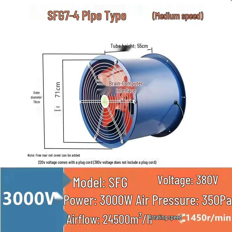 SF 220V Axial Fan: Industrial & Kitchen Ventilation, 380V Exhaust, Low Noise, Copper Construction
