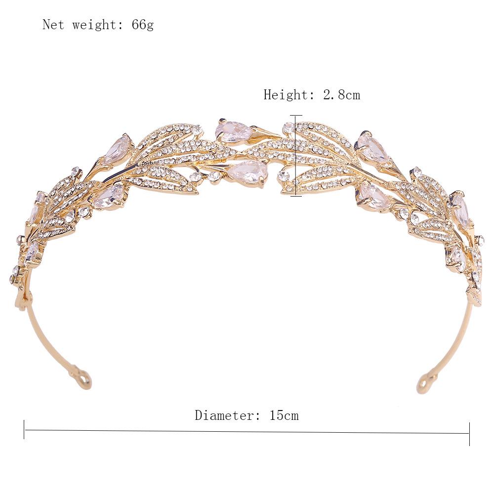 New zircon bridal crown leaf alloy atmospheric wedding headwear rhinestone princess wedding hair accessories