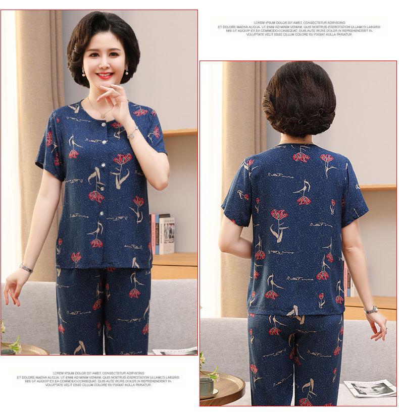 Women's Cotton Silk Short-Sleeve Pajama Set for Middle-Aged and Elderly