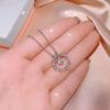 Heart Cut Cubic Zirconia Open Circle Floating Center Stone Pendant Women Clavicle Necklace
