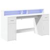 VidaXL Bureau avec lumières LED blanc 160x55x91 cm bois d'ingénierie, bureau de travail, bureau d'étude, bureau à domicile, 3309429
