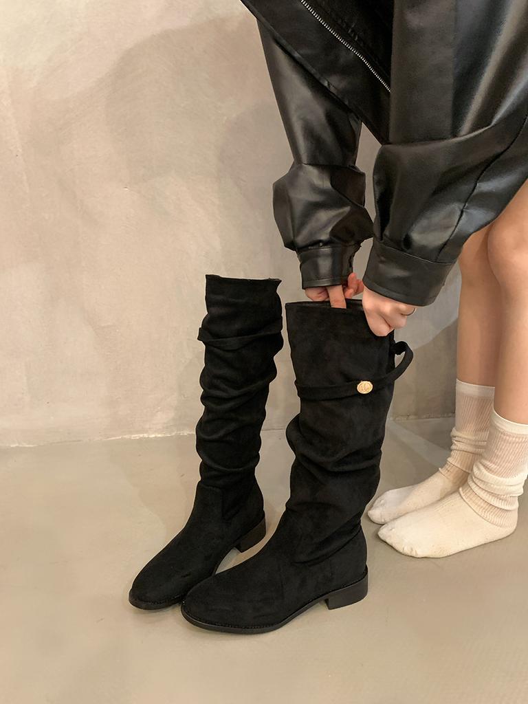 Suede Skinny Boots Khaki Pile Knight Boots Women's 2025 New Autumn and Winter Skinny Tall Heel Long Boots
