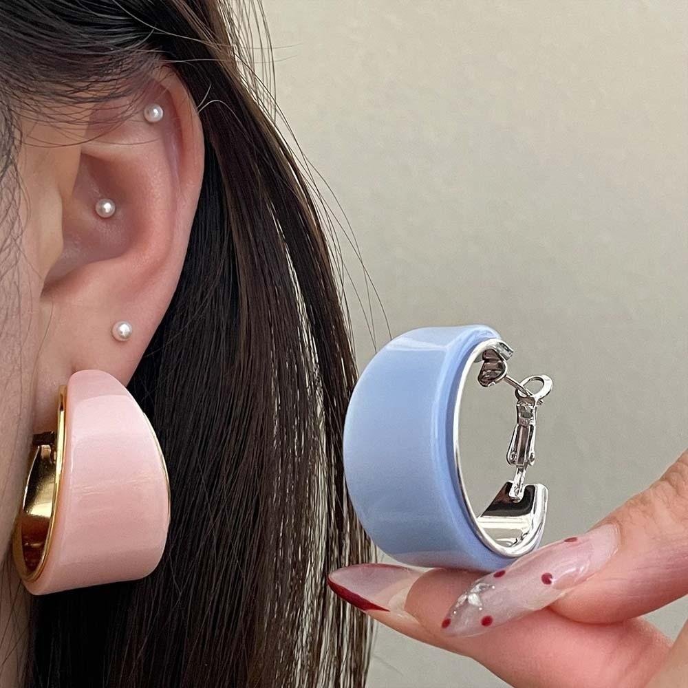 1 Pair Glossy Acrylic Finish Chunky Resin Hoops Metallic Inner Lining Lightweight Construction Acrylic Metal Studs