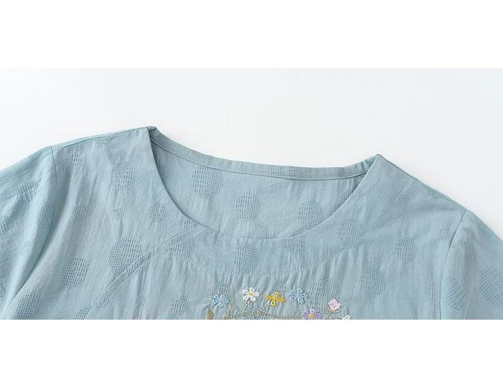 Summer Embroidered Two-Piece Home Set for Mature Women - Thin Cotton & Linen