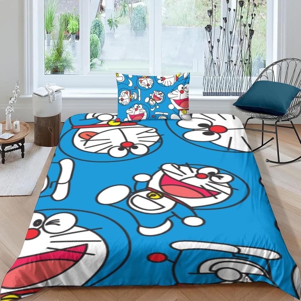Utsøkt 3D Tegneserie Katt Bakgrunn D-Doraemon Trykk Sengetøy Sett Dynetrekk Dyne Seng Ungdom Barn Jenter Gutter Gave
