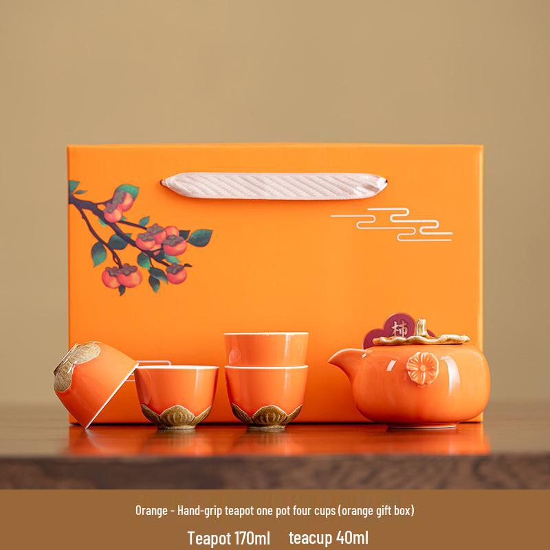 Persimmon Ruyi Ceramic Tea Set with Gift Box - Complete Ruyi Teapot Set
