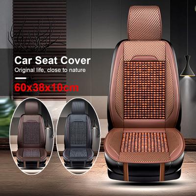 Housses de siège de voiture universelles, respirantes, rafraîchissantes, pour l'été, protection de coussin de siège avant, perles en cuir + siège en bambou